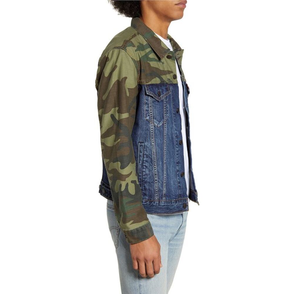 Levi's Men's Denim Cotton Button Front Denim Trucker Jacket Camo Jeans 0426 - Picture 3 of 4